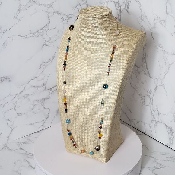 BEADED WIRE Long Necklace Hearts Beads - Picture 2 of 8